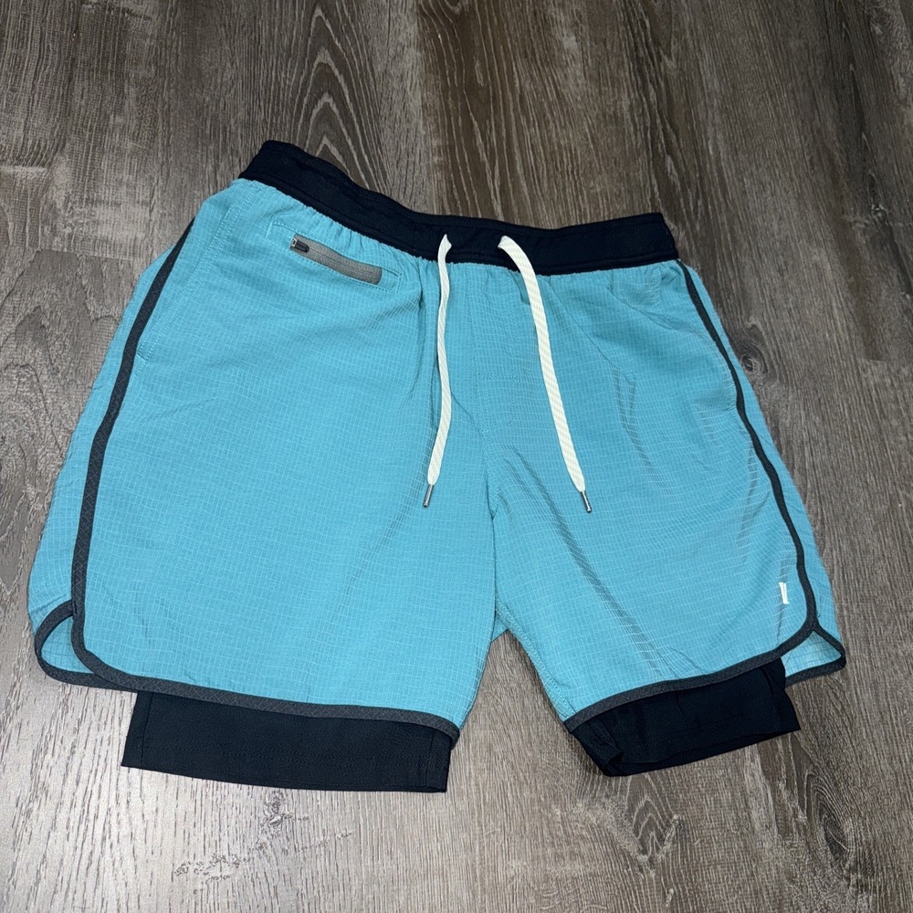 Vuori Stockton Shorts Mens L Teal Blue Lined Compression 2 In 1 EUC Drawstring